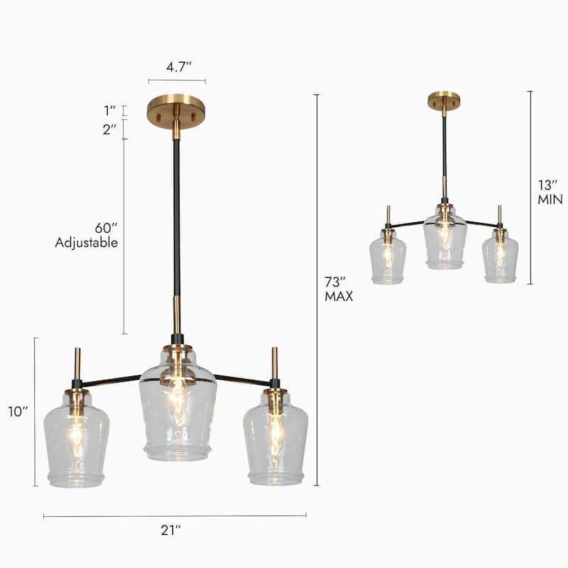 Modern Farmhouse 3/5-Light Black Gold Chandelier Clear Glass Kitchen Island Pendant Lighting for Dinning Room