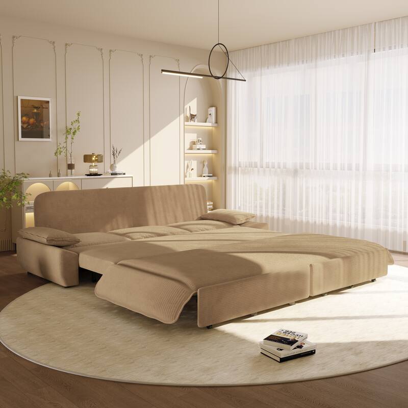 GDFStudio - Corduroy 94.5" 3-in-1 Convertible Sleeper Sofa with Pull-Out Bed