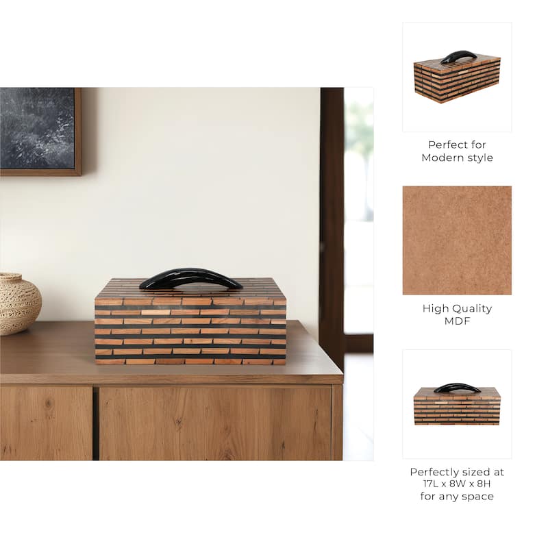Brick-Pattern Decorative Box with Lid - 17", Black & Brown - 17.0"