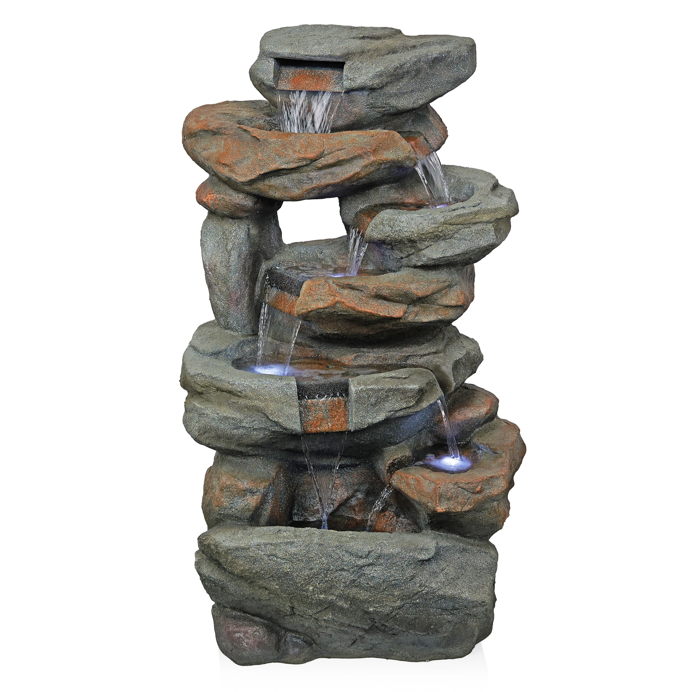 Cascading Natural Stone Fountain with LED Lights