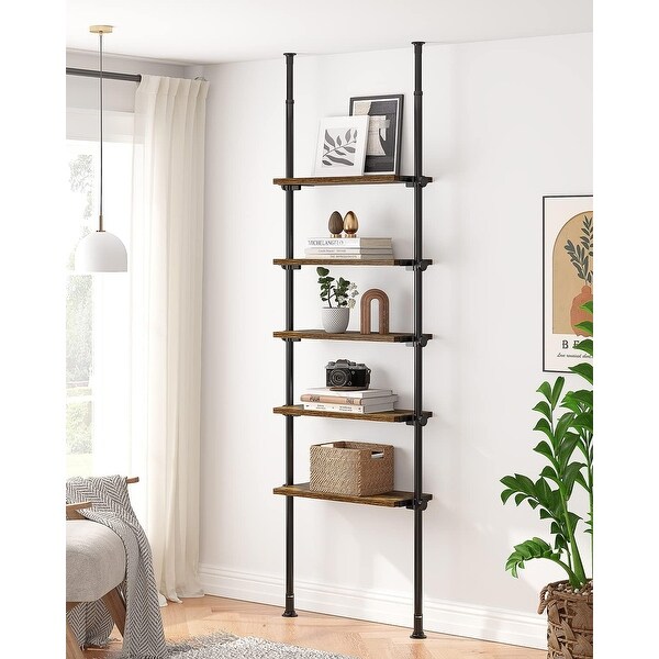 5-Tier Adjustable Height Narrow Bookshelf with Tension Mount, Open