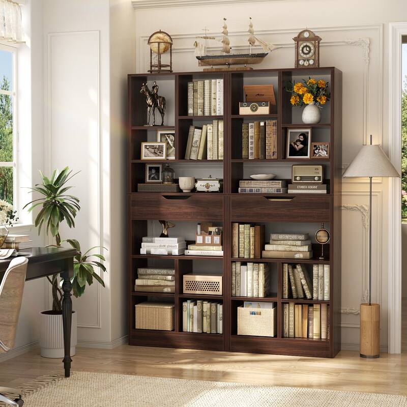 Freestanding 74" Tall Bookcase with Drawer,8-Tier Bookshelf Open Display Shelves for Living Room Home Office, Bedroom