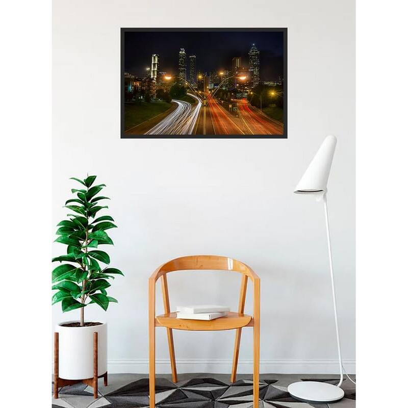 Atlanta GA at Night Traviling Lights Photography by Wayne Collamore Framed Poster - 24 x 36 Inch