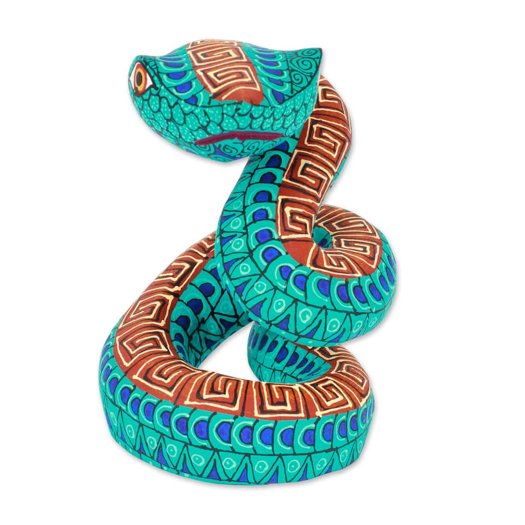 Novica Handmade Aqua Hiss Wood Alebrije Figurine
