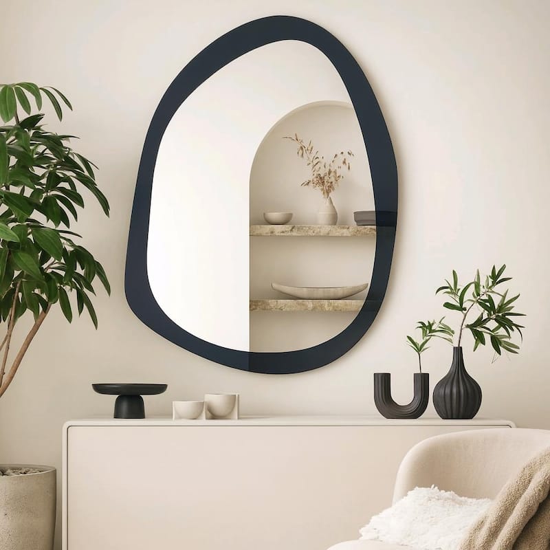 Pebble Wall Mirror 24"x30" Black Funky Flow Accent Design