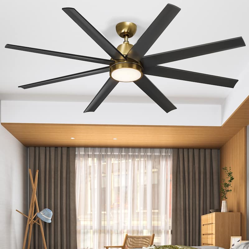Moasis 8 Blade Ceiling Fan with Light and Remote 65 Inch Large Black and Gold Ceiling Fan - 65"W x 65"L x 39.5"H