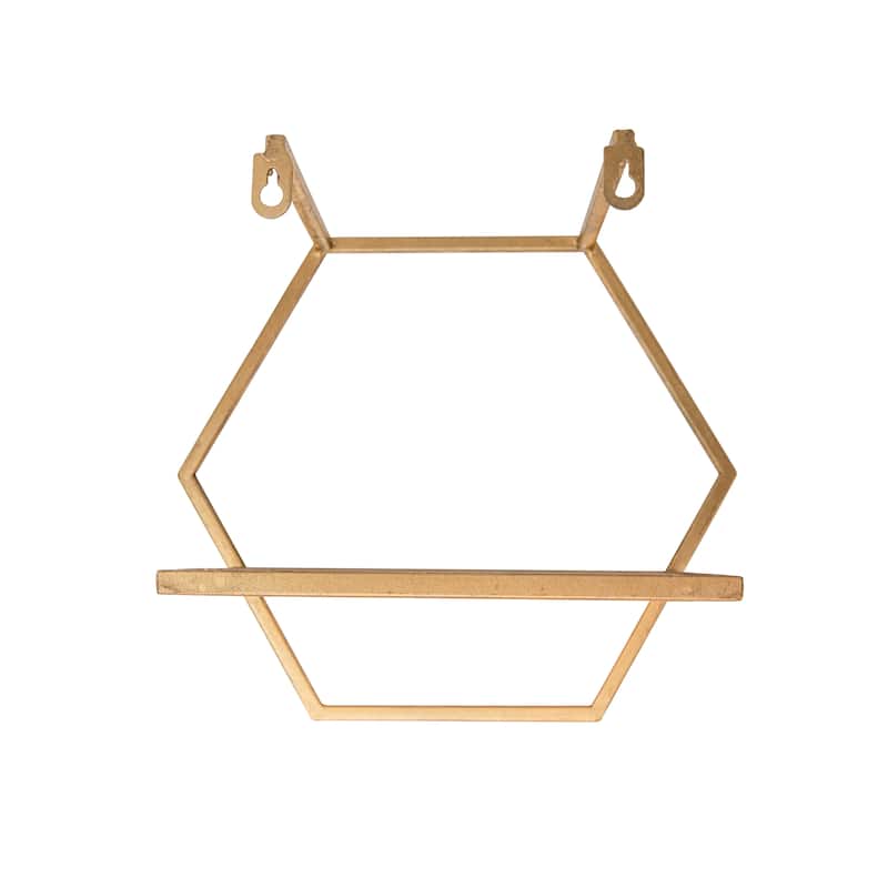 Metal Wood Hexagon Wall Shelf Set of 3 - Gold, 11/12/14" - 16.0"