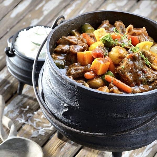 slide 1 of 8, Pre-seasoned Cast Iron South African Potjie Pot