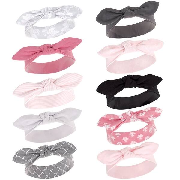 slide 1 of 1, Hudson Baby Infant Girl Cotton Headbands 10pk, Damask, 0-24 Months - Damask Damask - 0-24 Months