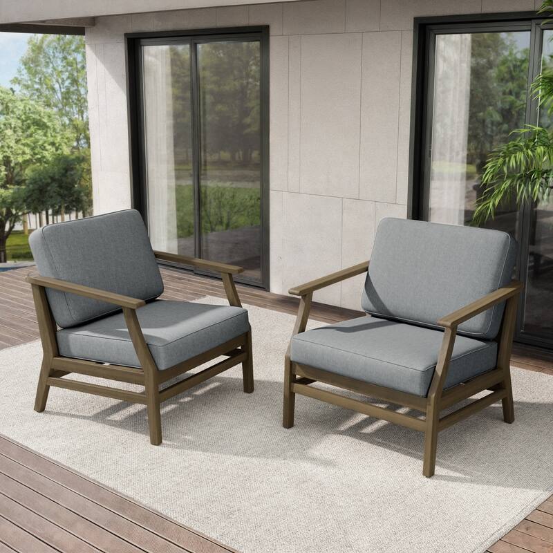 Teak Outdoor Patio Club Chairs Loveseat with Cushions