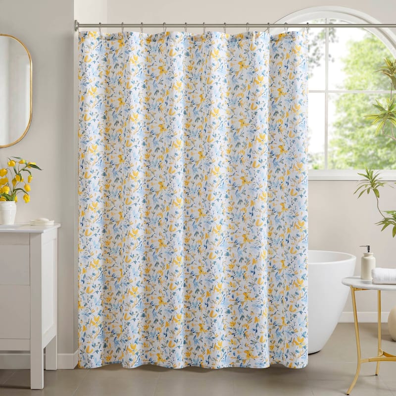 Nora 100% Cotton Floral Shower Curtain - 72x84" - Yellow