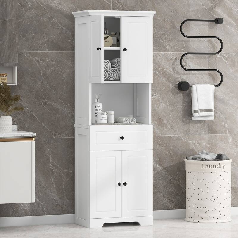 Storage cabinets with doors and open storage shelves - White