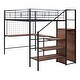 preview thumbnail 12 of 13, Full Size Metal Loft Bed with Desk, Metal Grid and Wardrobe, Black