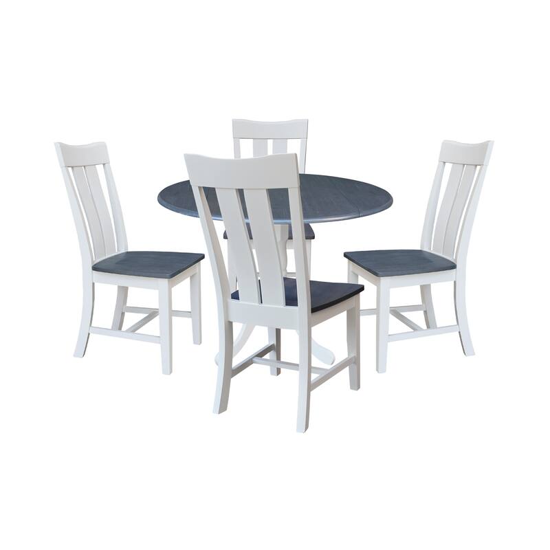 42 in. Drop Leaf Dining Table with 4 Slat Back Chairs - 5 Piece Set