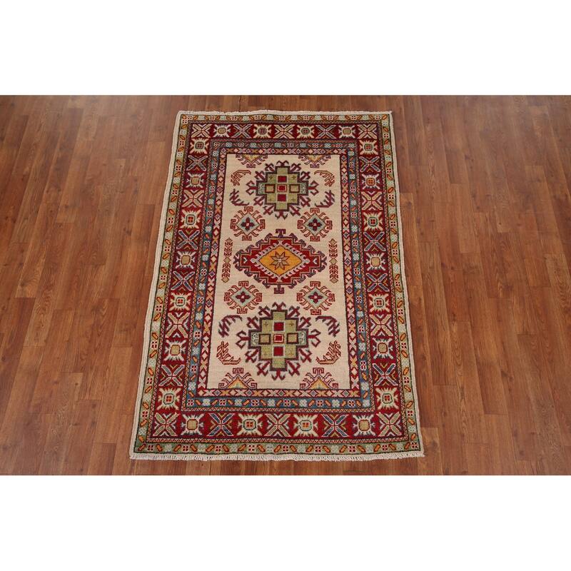 Kazak Oriental Accent Rug Handmade Beige Wool Carpet - 3'4" x 5'1"