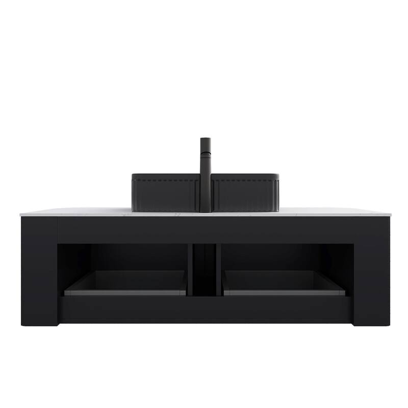 Wall Mounted Bathroom Vanity with Black Rectangular Ceramic Basin
