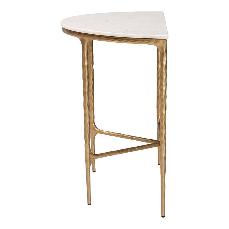Akanji Marble Console Table - Modern Rustic Accent Table with Hand-Forged Metal Frame and Half-Moon Tabletop