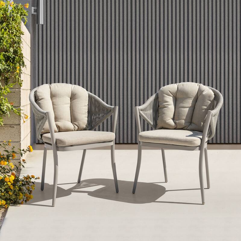 Nuu Garden 6pcs Rope Aluminum Dining Chairs with Cushions - Taupe