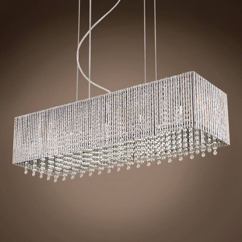 10 Light 35" Chrome Rectangle Island Table Pendant Crystal Chandelier - 35" Wide