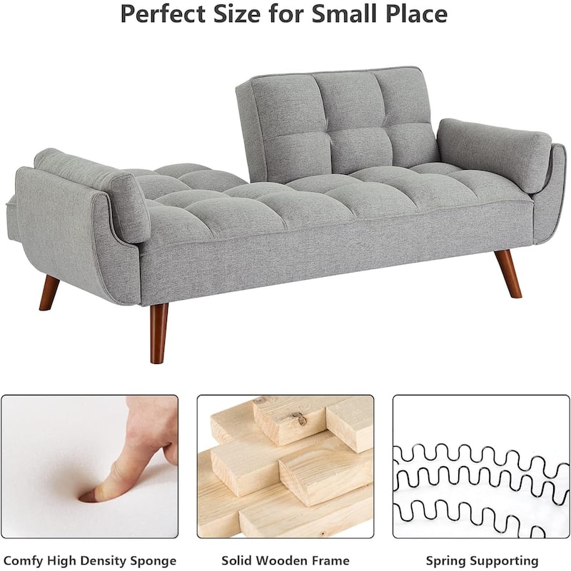 Futon bed Velvet Sofa, Adjustable Backrest Convertible Sleeper Futon Loveseat with Tapered Wood Legs for Living Room, Bedroom