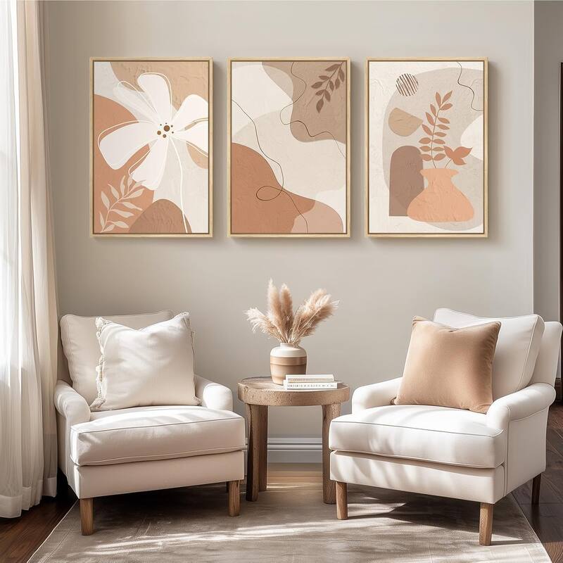 Large Tan and Neutral Floral Artworks
