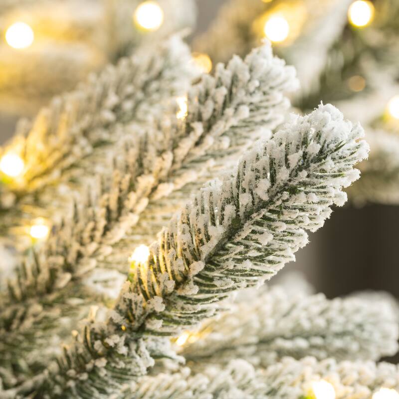 Glitzhome 6/7/9 FT Pre-Lit Flocked Slim Snowscape Fir Artificial Christmas Trees 2 or 3-Piece Set