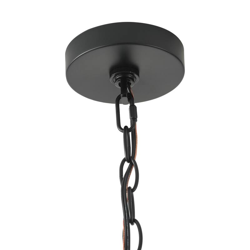 Matte Black 6-Light Natural Handwoven Rattan Pendant Lighting Fixture