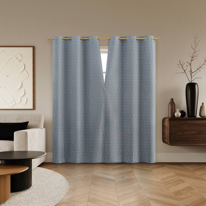 Sun Zero Dresden 2-Piece Slub Detail Magnetic Closure Total Blackout Grommet Curtain Panel Pair