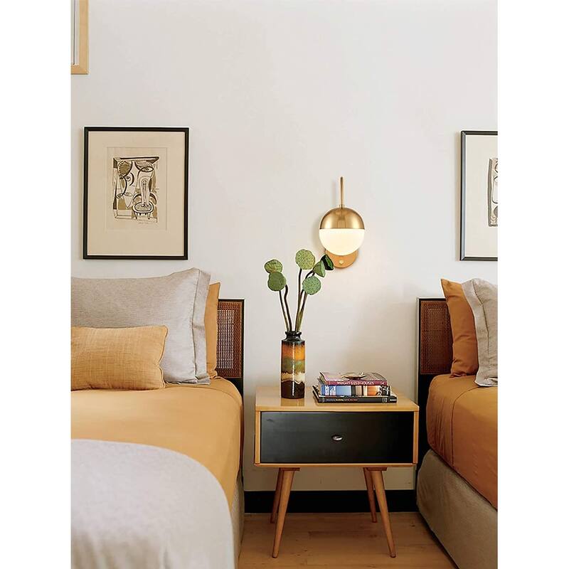 Modern Gold Wall Lamp Brass Finished Plug in Wall Light with Opal White Glass Shade Bathroom Vanity Sconce