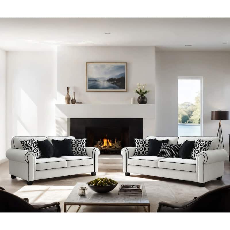 Furniture of America Anastasia White Chenille Sofa with Accent Pillows
