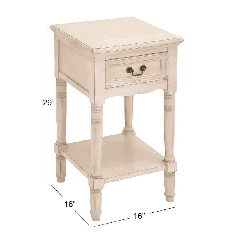 Wood 1 Drawer and 1 Shelf Accent Table - Cream - Roche River Decor - 16"W x 16"L x 29"H