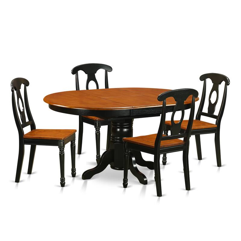 East West Furniture 5 Piece Kitchen Table Set- an Oval Dining Table and 4 Dining Room Chairs, Black & Cherry (Seat Options)
