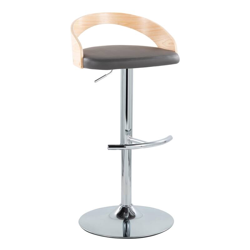 Carson Carrington Stavanger Adjustable Bar Stool with Rounded T Footrest (Set of 2) - Grey PU/Natural Wood/Chrome Metal