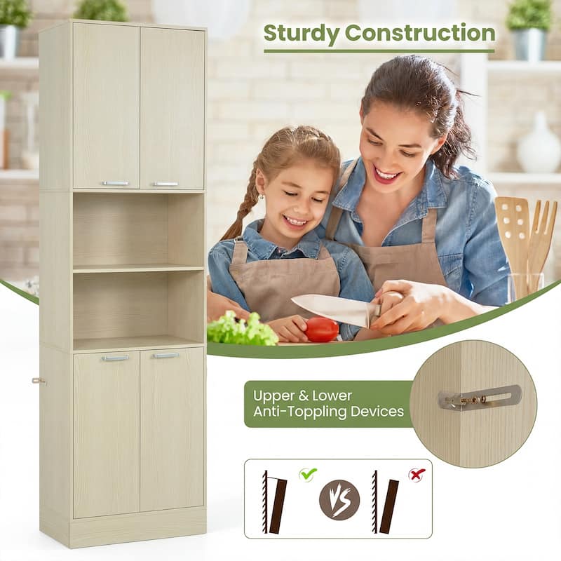 Costway 75" Tall Bathroom Storage Cabinet with 4 Doors & 2 Open - See Details