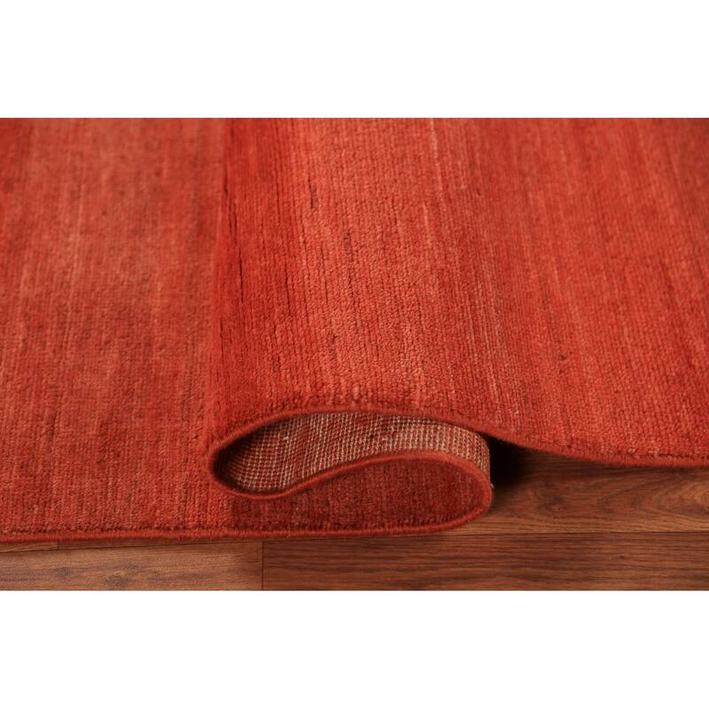 Gabbeh Rug Hand-Knotted Orange Solid Wool Carpet - 4'1" x 5'9"