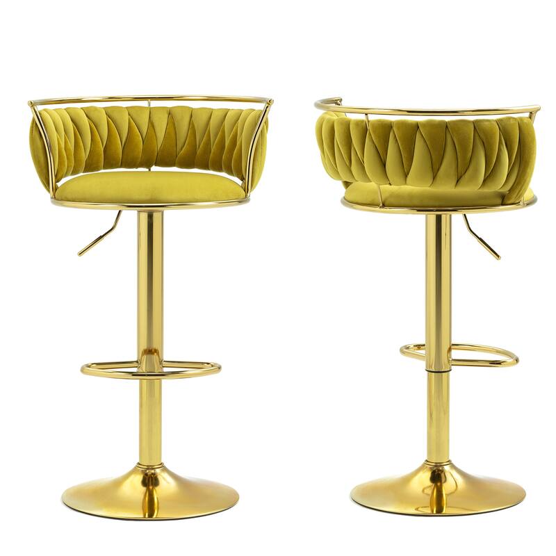 Velvet Upholstered Adjustable Bar Stool Swivel Counter Chair Set of 2