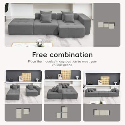 Corduroy Convertible Sofa Set with 4 Pillows, 105.5'' Modular Sectional Sofa for Livingroom L Shaped Cloud Compressed Couch