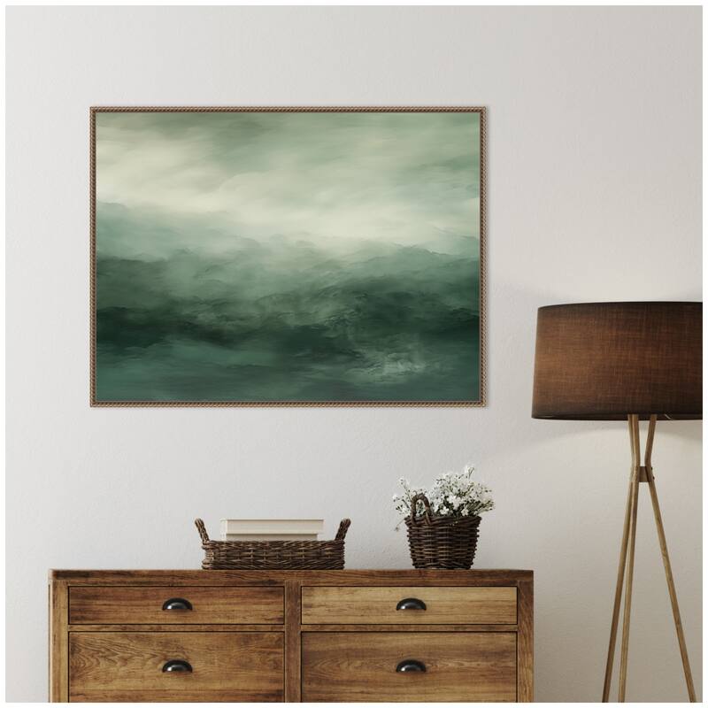 Kate and Laurel Tonal Abstract Sage Landscape by The Creative Bunch Studio Framed Canvas Wall Art Print