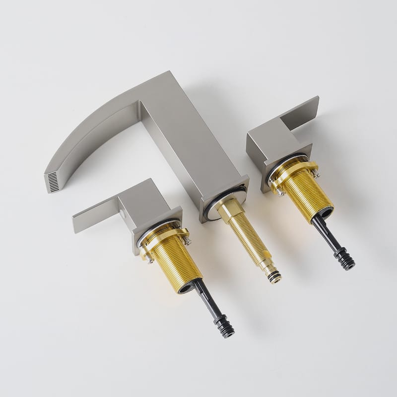 Bathroom Stainless Steel Faucets for Sink 3 Hole Nickel 8 inch Sink Faucet Double Lever Handle Faucet with Hose