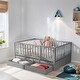 preview thumbnail 1 of 25, Full Size Wood Daybed with Fence Guardrails and 2 Drawers Split into Independent Floor Bed and Daybed, Gray Grey