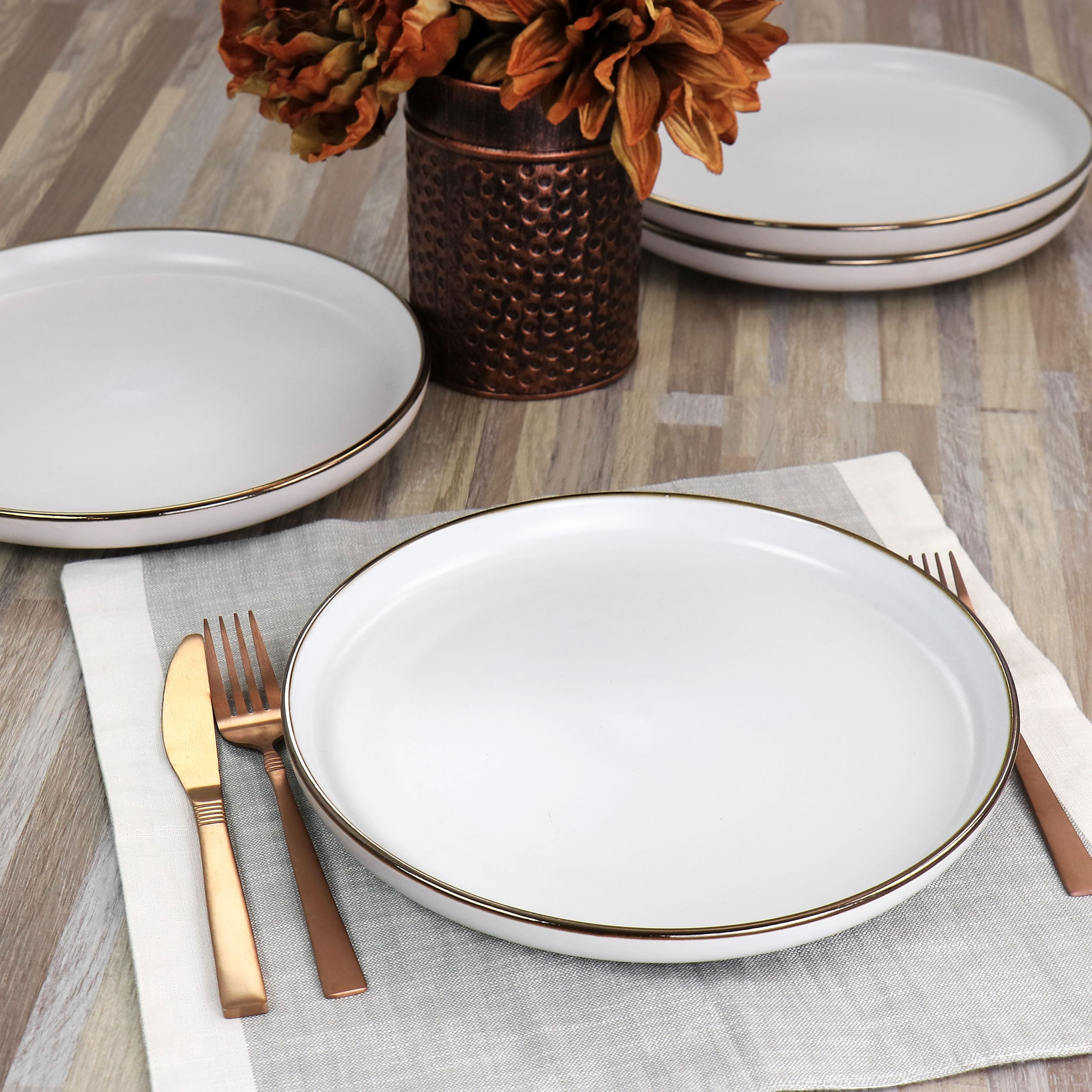 Cotton with Gold Stoneware Dinner Plate 6 Piece Set