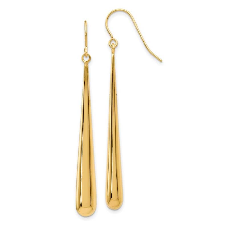 Curata Solid 14k Yellow Gold Long Trendy Polished Tear-drop Hook Earrings (6mmx53mm) - Orange