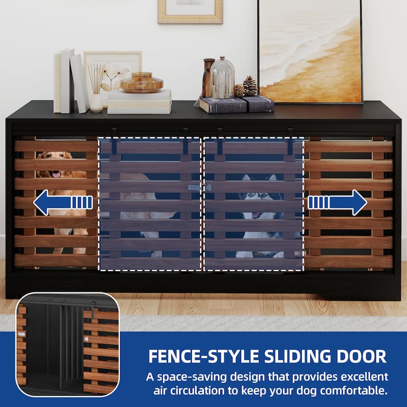 Moasis 71" Double Dog Crate Furniture for 2 Dogs with Sliding Fence Door,Heavy Duty Dual Dog Kennel TV Stand Large Dogs