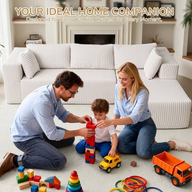 105 in. Wide Square Arm 2-Piece Modern Corduroy Fabric L-Shape Modular Sectional Sofa