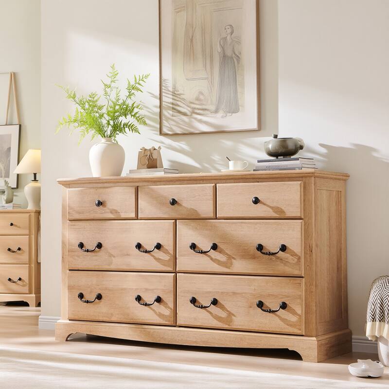 Vintage 7 Chests Drawer, Rustic Dressers, Chest Organizer for Bedroom - Oak