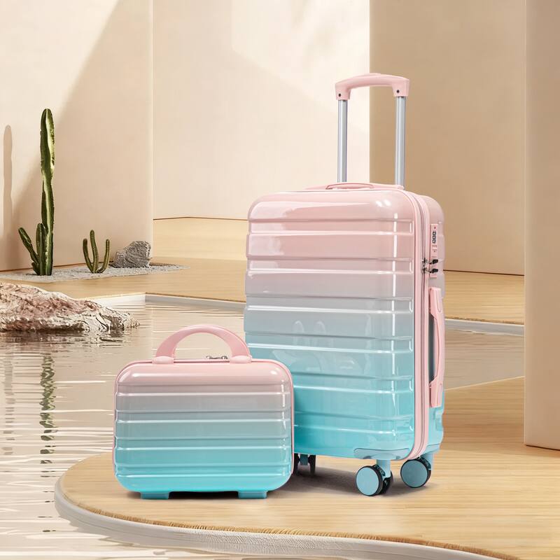 14In 20In 2 pcs in PC Spinner Wheel Luggage, Carry on Suitcase, With Gradient Color and Combination Lock