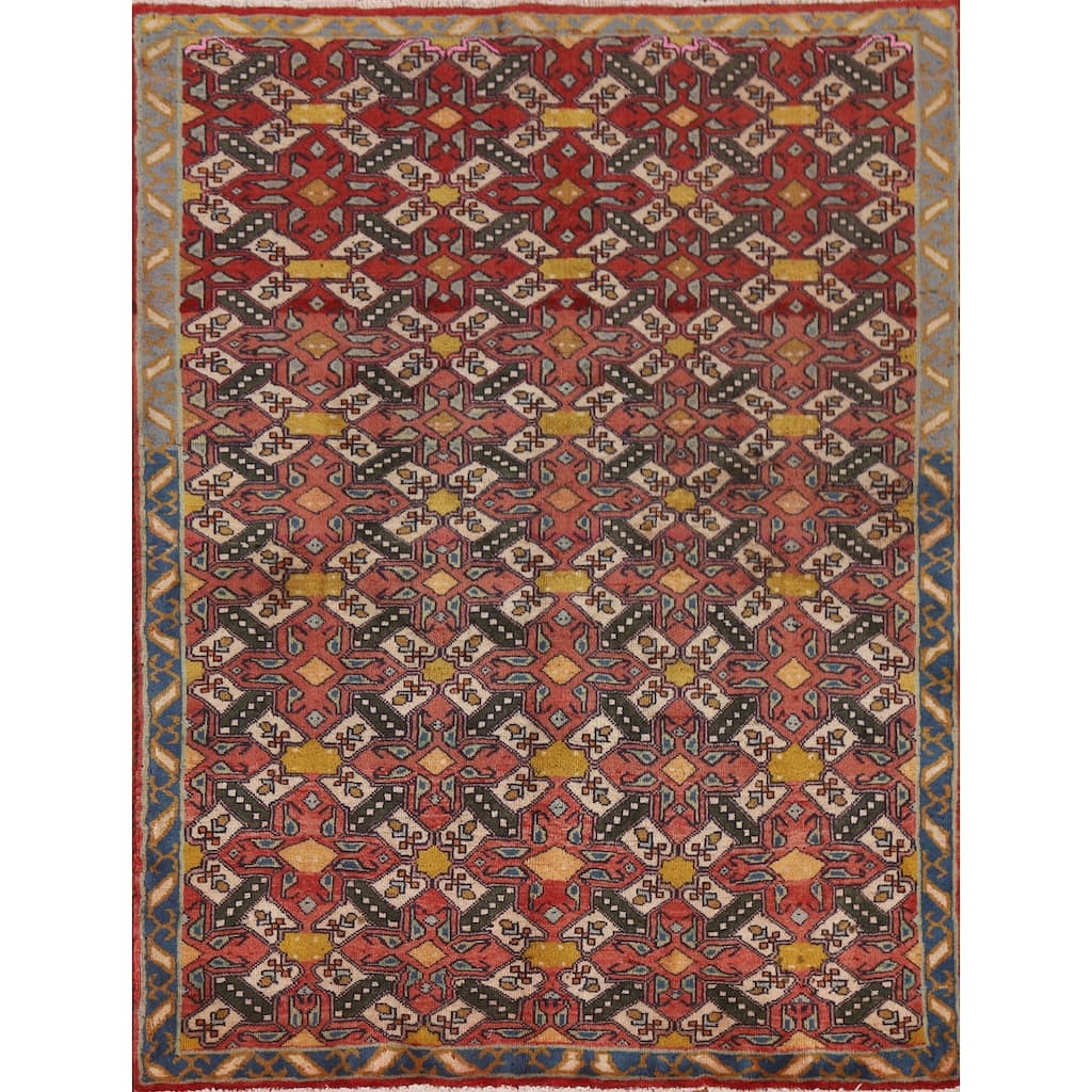 Geometric Tabriz Persian Vintage Area Rug Hand-Knotted Wool Carpet - 3'10"x 5'1"