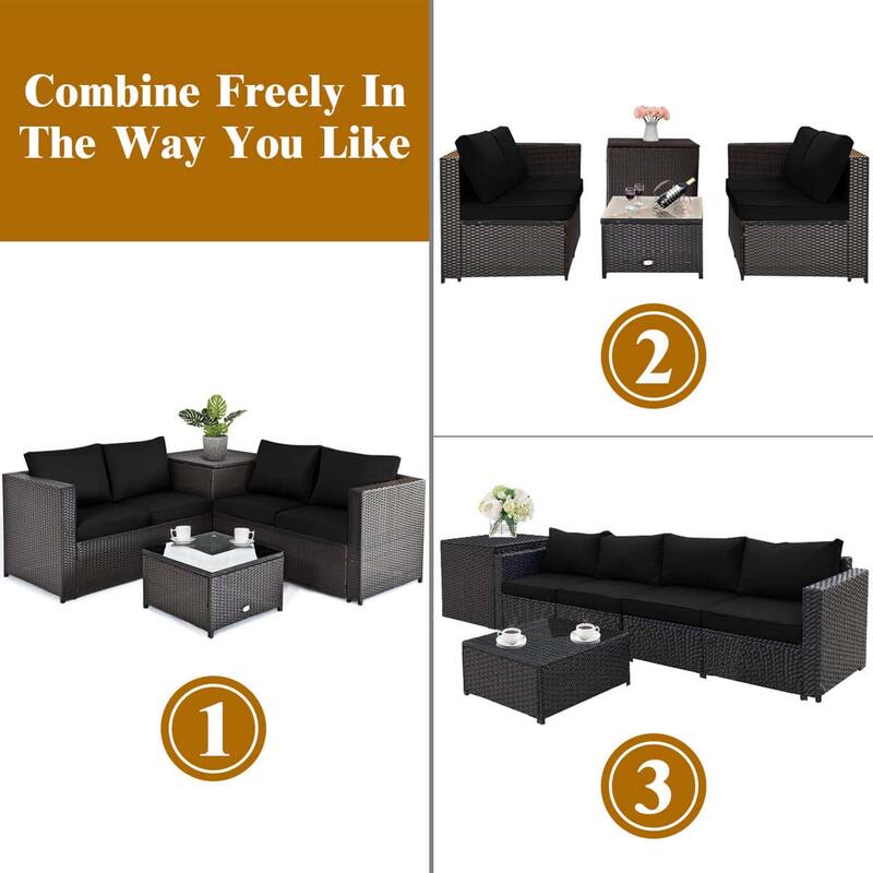 Gymax Set of 4 Patio Rattan Furniture Set Cushioned Loveseat Storage