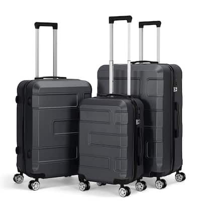 Hikolayae TSA Lock 3 Piece Luggage Sets Hardside Spinner in Charcoal