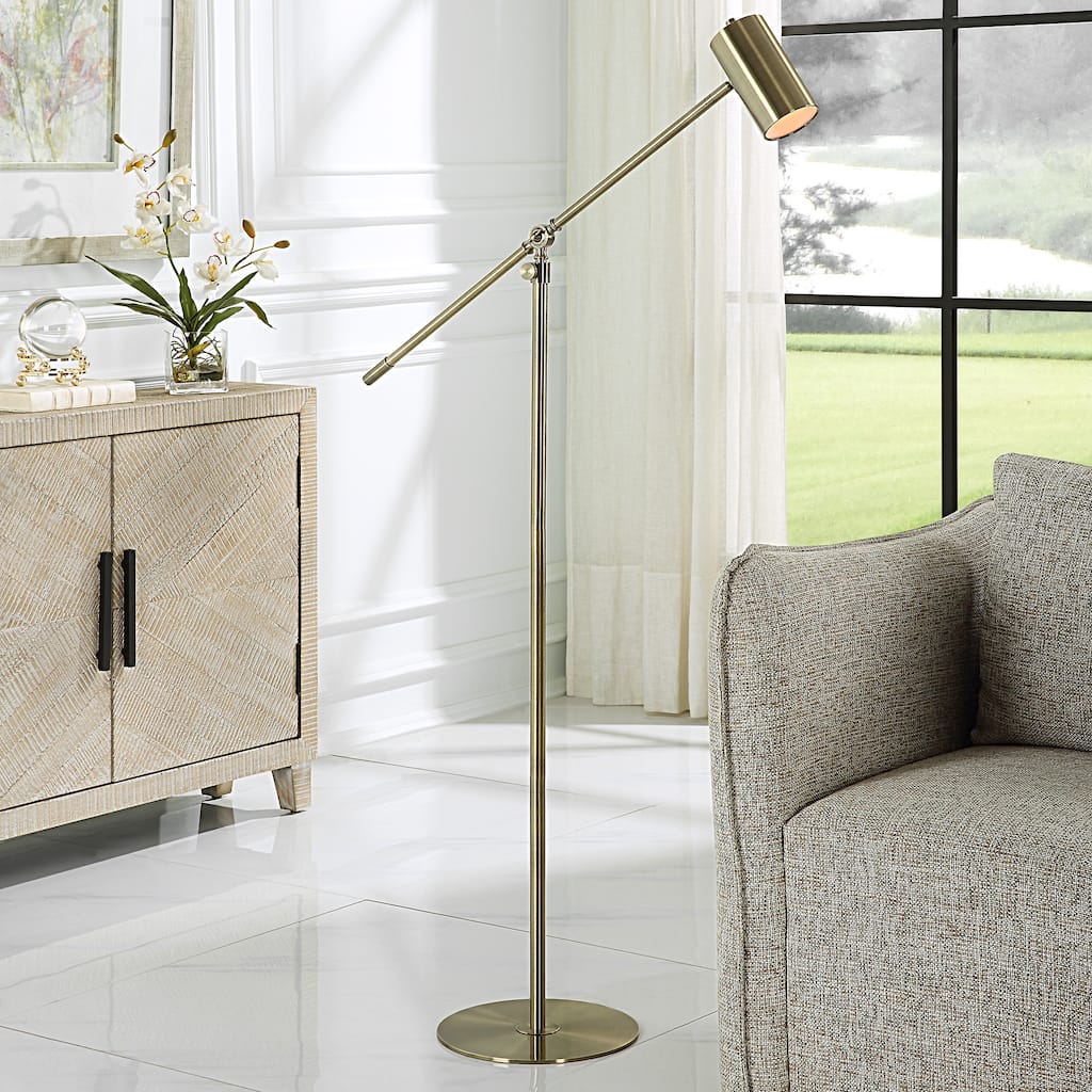 Copper Grove Antique Brass Adjustable Height Floor Lamp